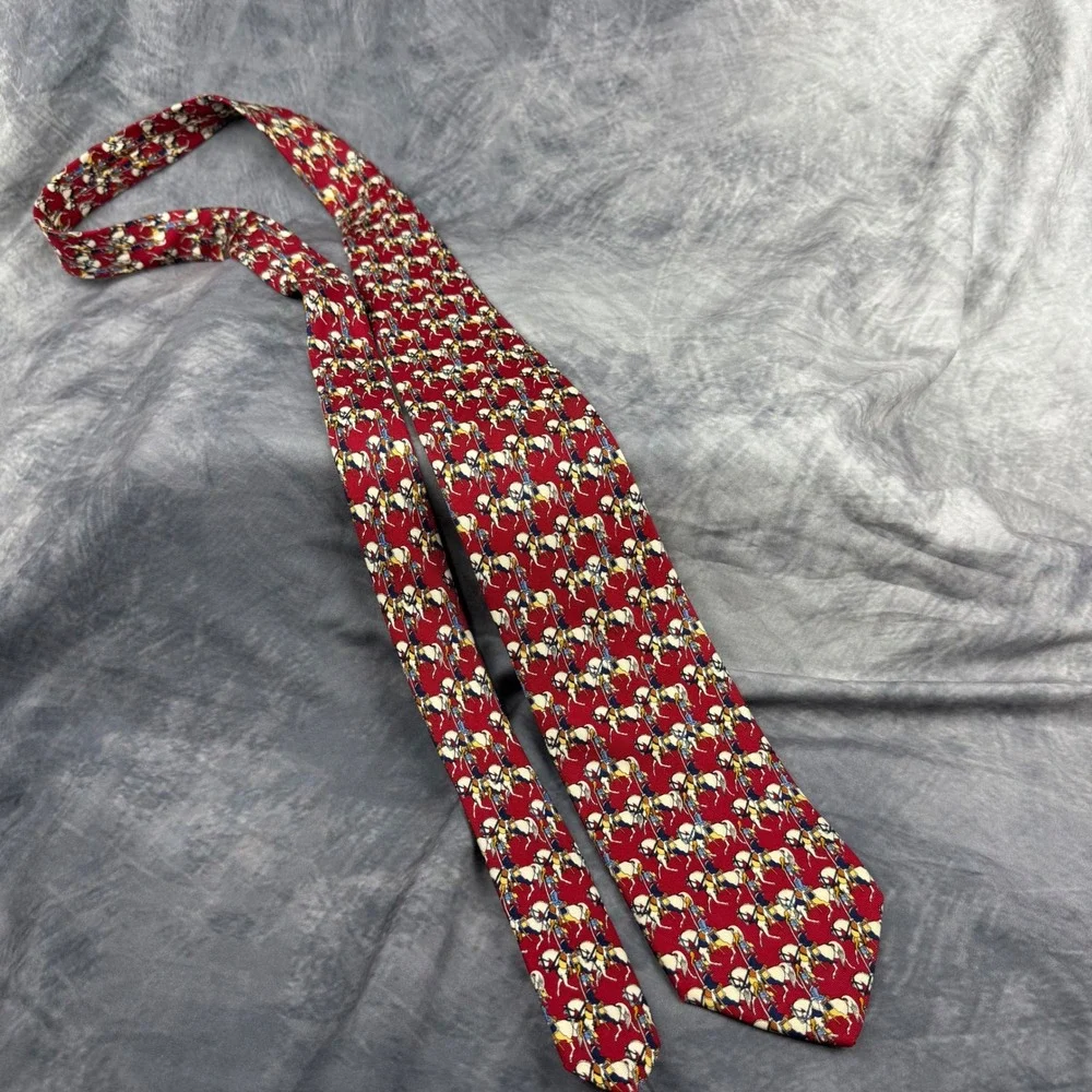 Brooks Brothers Makers Mens‎ Red Silk Equestrian Horse Rider Print Necktie Tie